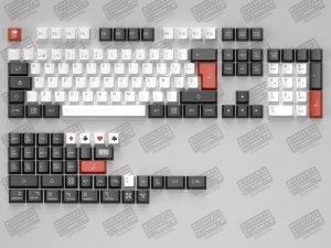 Render del set de keycaps JOKER de kbdmania, hecho en PBT, deep dye sub, compatible Mac y PC, ISO Español y ANSI, inspirado en Joker y Poker.