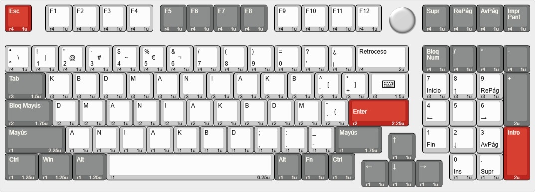 Layout 96%/98% ANSI 98 teclas — distribución americana sin Ñ nativa