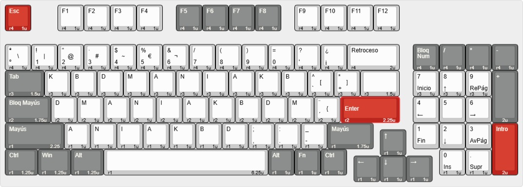 Layout 96% ANSI 94 teclas — Royal Kludge RK 96 distribución compacta