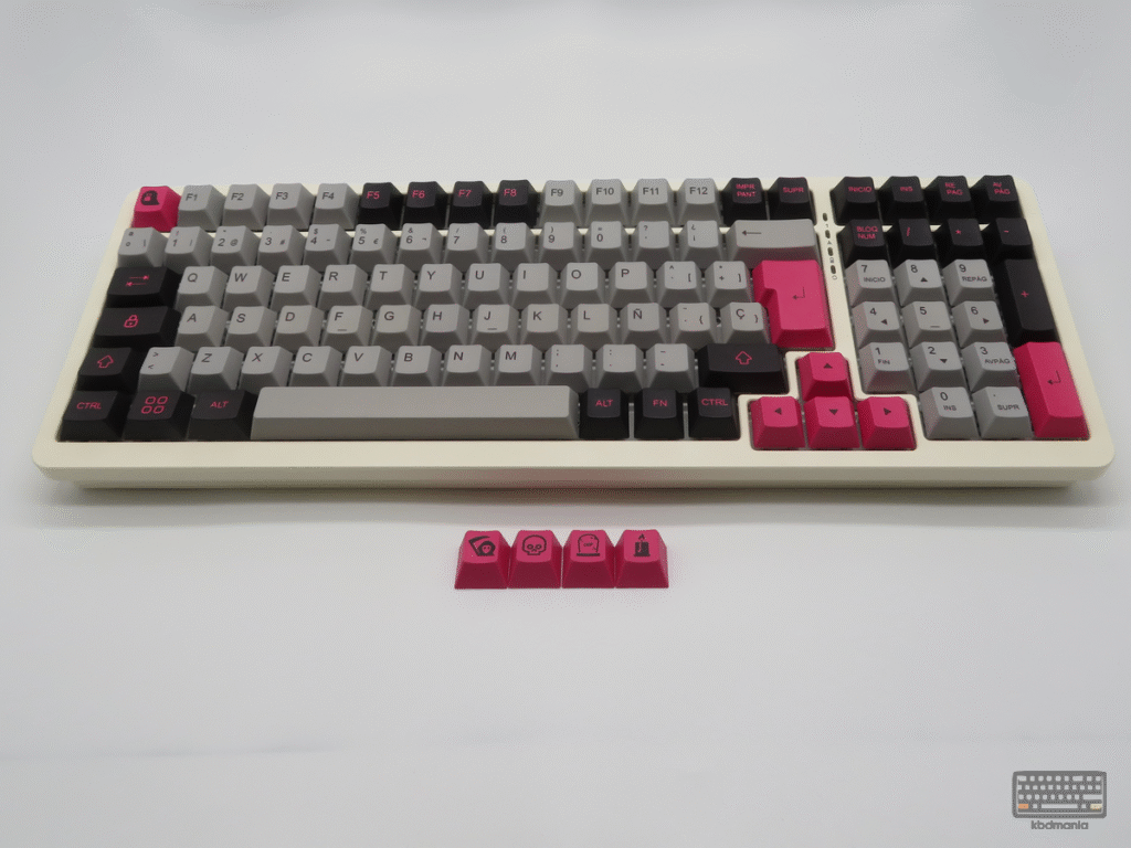Foto de teclado al 96% con keycaps en PBT/Cherry