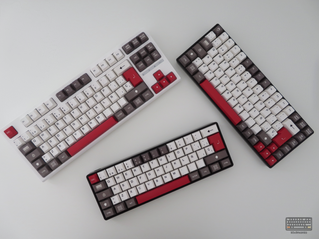 Foto de varios teclados mecánicos con distintos layouts Comparativa de layouts de teclados mecánicos