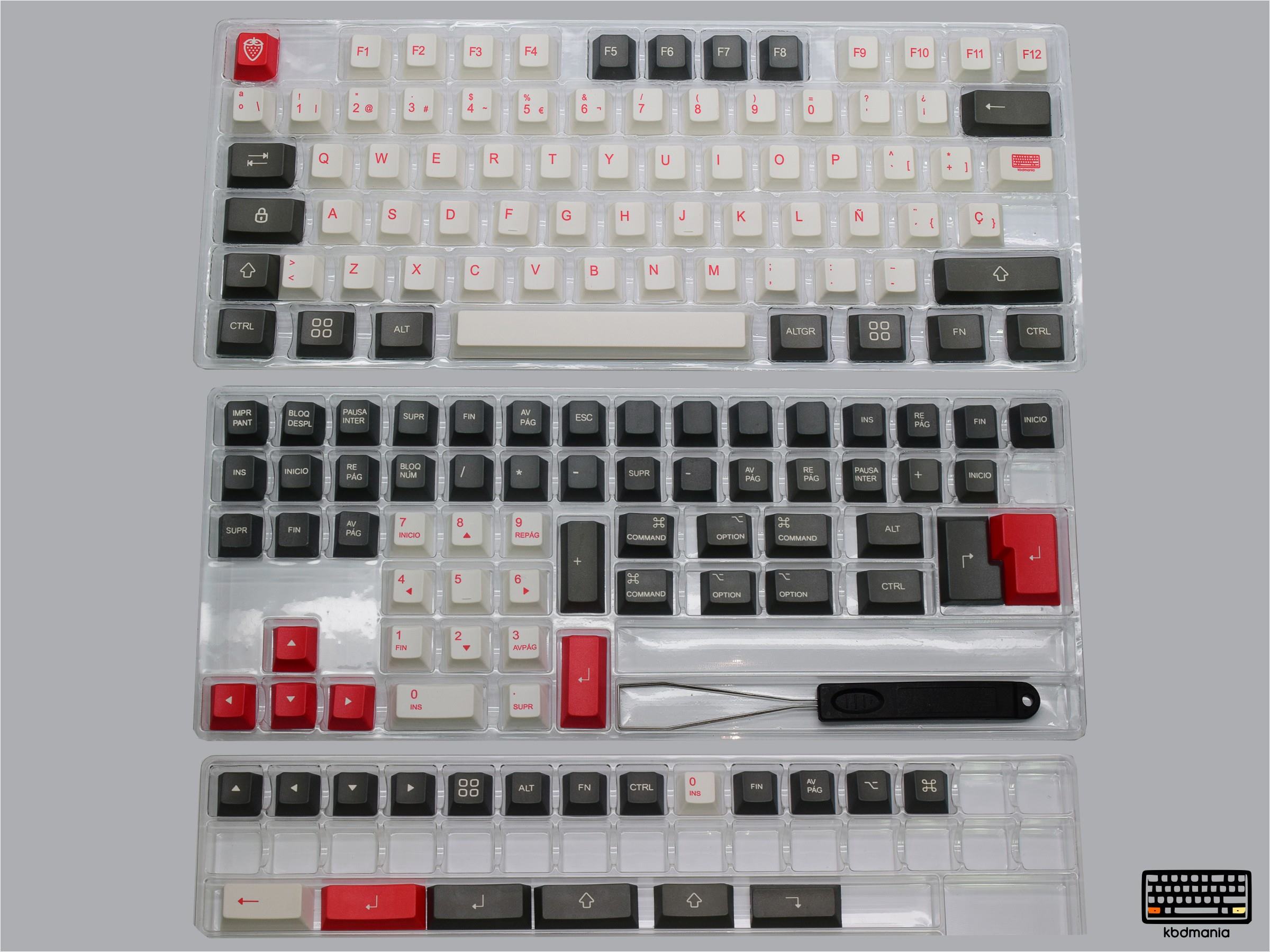 Set de keycaps STRAWBERRY 2.0. de kbdmania en bandejas. Primera muestra de fabricación validada