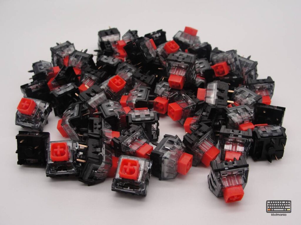 Conjunto de switches Kailh Box V2 , stem rojo,top transparente, bottom negro, 5 pines.