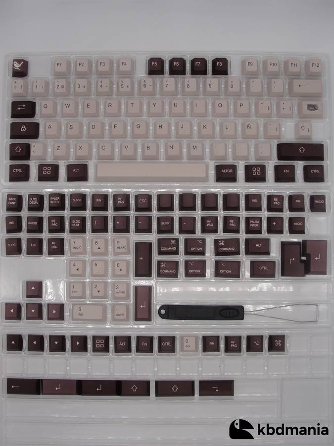 Set completo de keycaps en español, tonos marrones. Para distribución ISO - ANSI, PC y Mac.