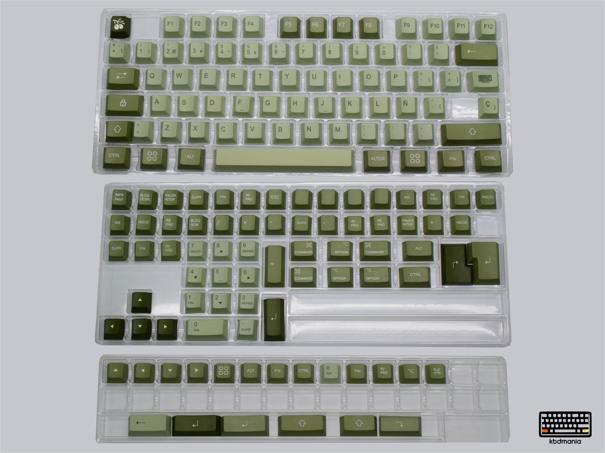 Set de keycaps OLIVE de kbdmania - primera muestra de fabricación validada y en producción.