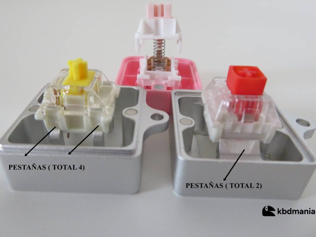 Macro de switches desmontados, stem varios colores, top transparente