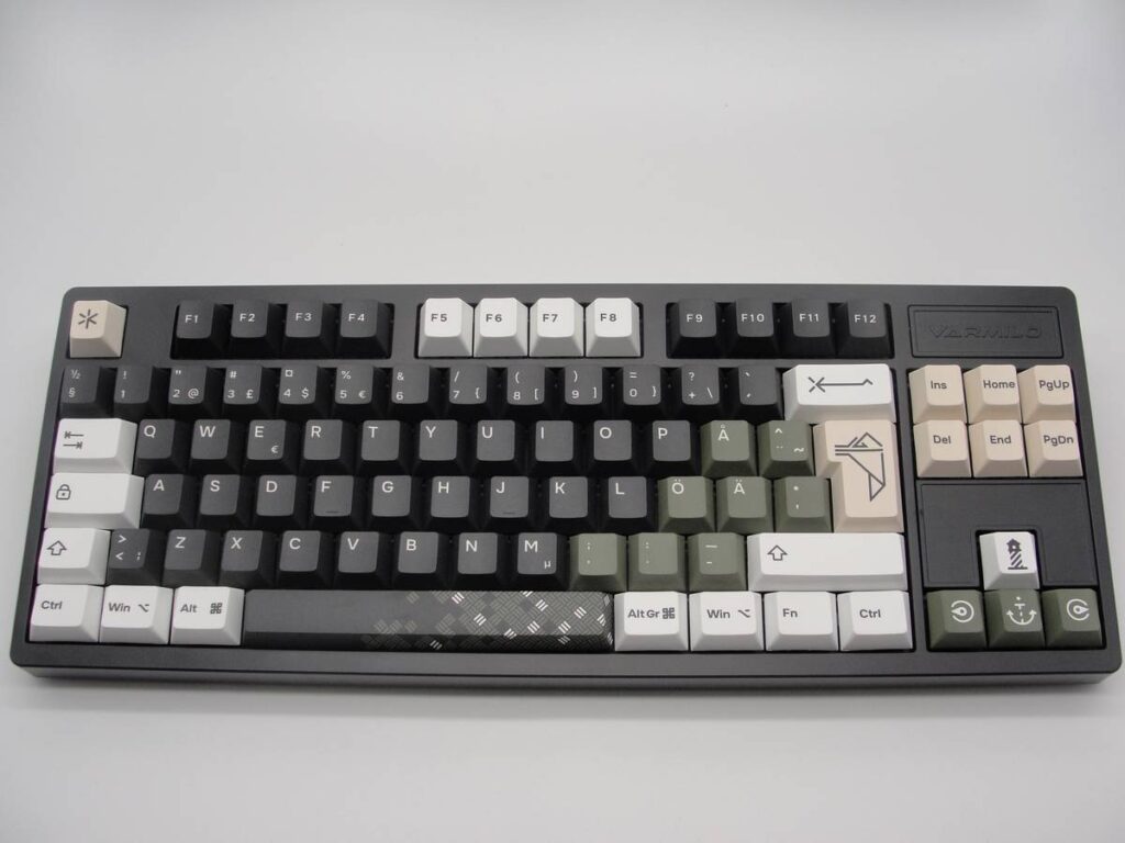 Keycaps en colores negro, verde sobre un teclado ISO-TKL